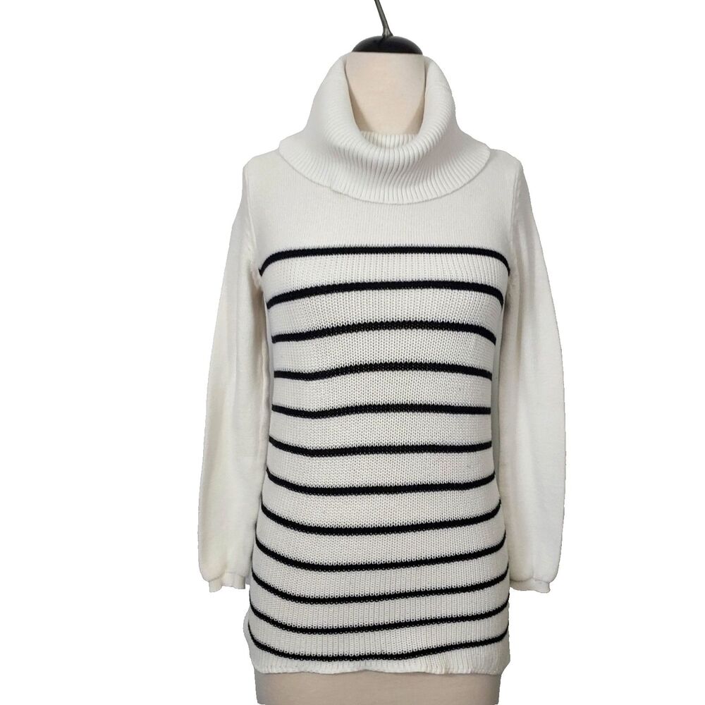 Dynamite Turtleneck Pullover Sweater Size XS White Black Striped Long Sleeves